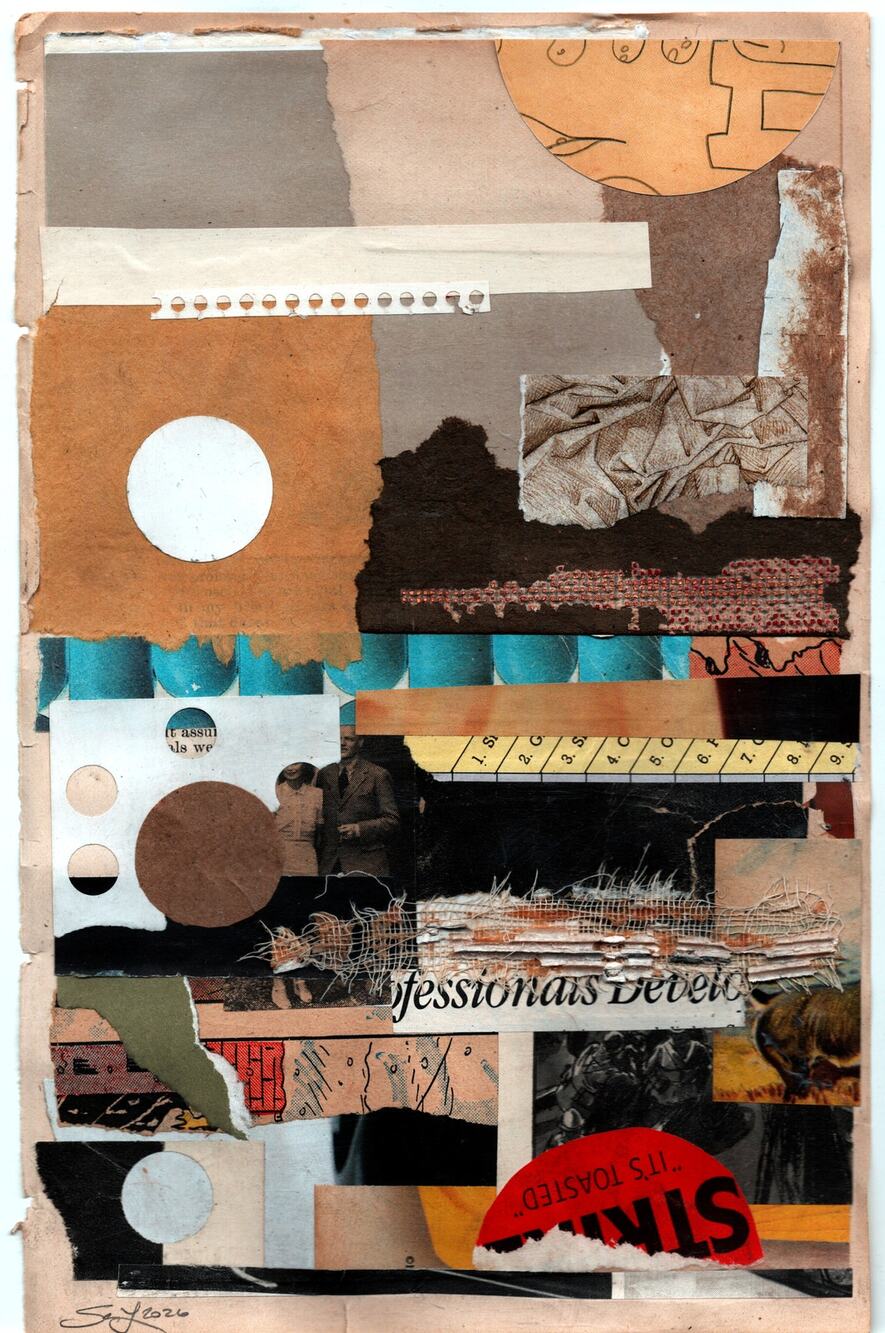 Original Mixed Media Modern Art Collage "Tatterdemalion" 5.75x9" Signed